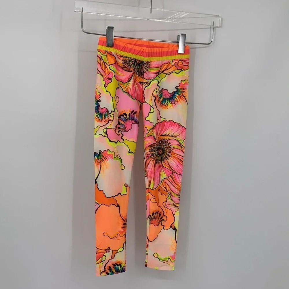 Agua Bendita Roni Praia leggings girl swim tropical floral orange pink new 2